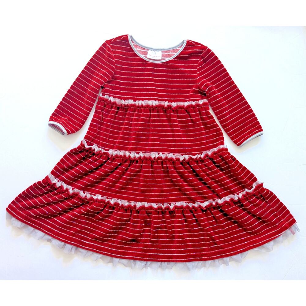 🎄 Hanna Andersson Girls' Striped Red Lurex Velour Holiday Dress – Sz 110 cm (5)